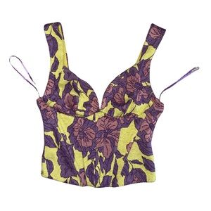 Zara Purple and Green Floral Bustier Top